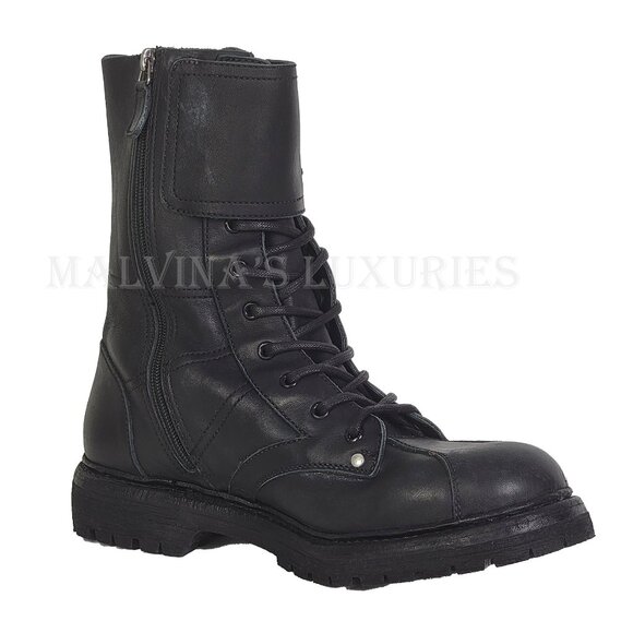 GUCCI BOOTS MENS LACE UP DISTRESSED BLACK LEATHER w LOGO sz 9 / 9.5 US - Picture 8 of 15